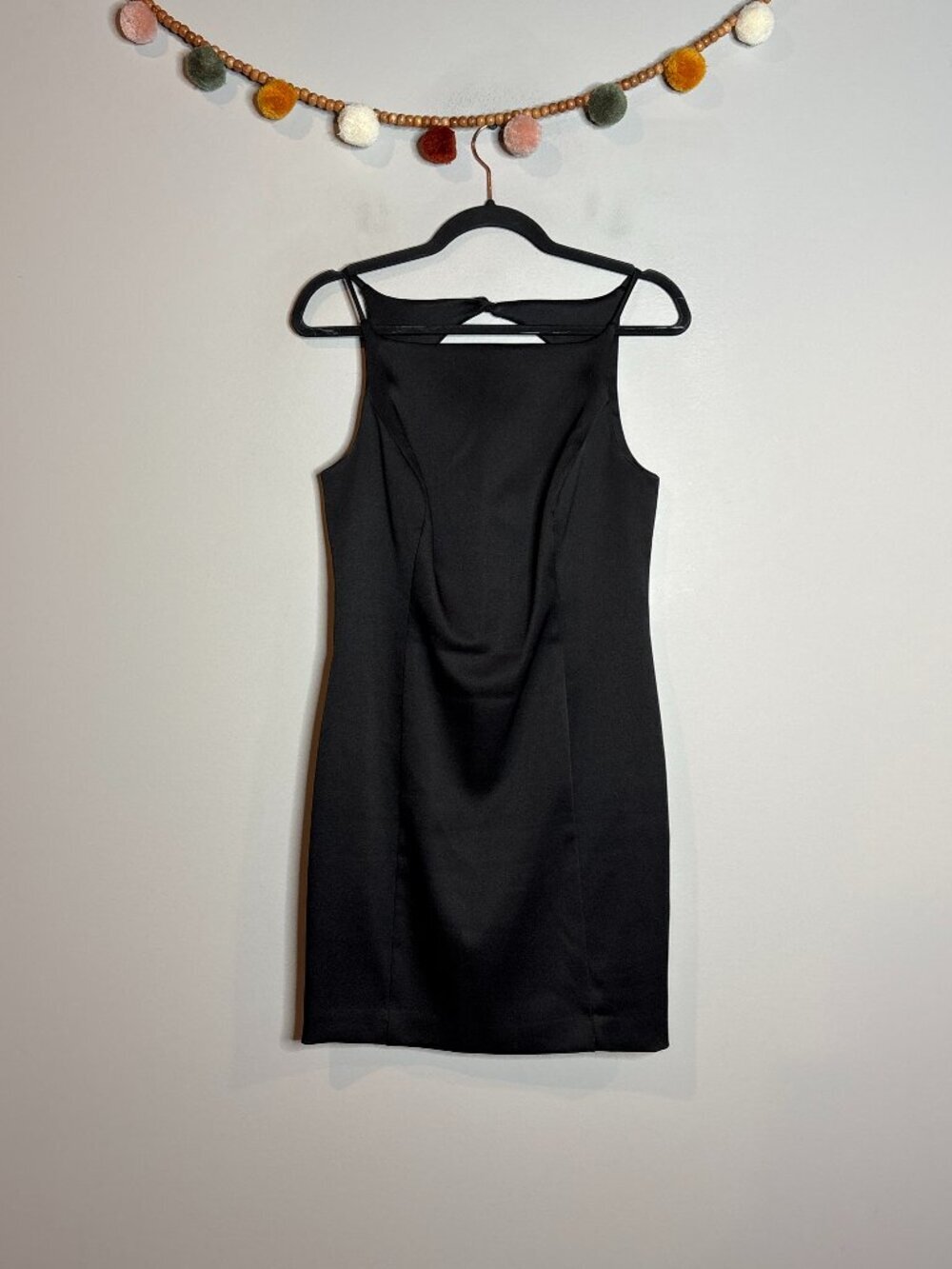 Vtg Hugo Buscati black high square neck open back classic black dress